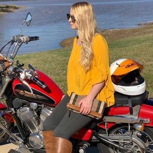 Mustard yellow wide sleeve round neck blouse by Fever size medium